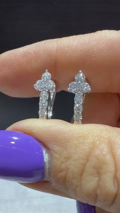 Lab Grown Diamond Flower Huggy Earrings 1.00 Carat tw. Sterling Silver