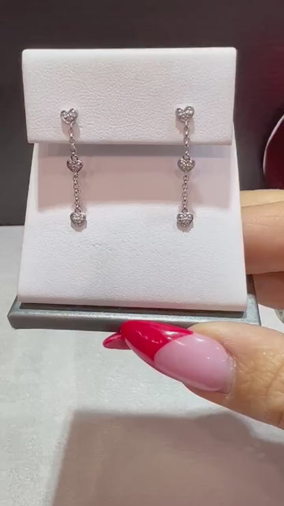14k White Gold Diamond Heart Dangle Earrings