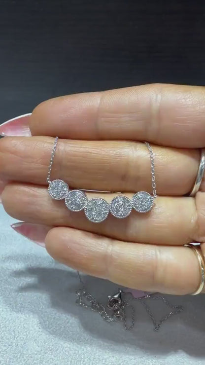 Round Pavé Diamond Curved Bar Necklace 1.00 Carat Lab Grown Diamonds, Sterling Silver Adjustable Chain 18-20”