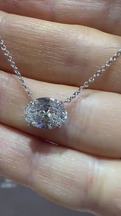14K Oval 2.00 Carat Lab Grown IGI Certified Diamond Solitaire Necklace: Adjustable