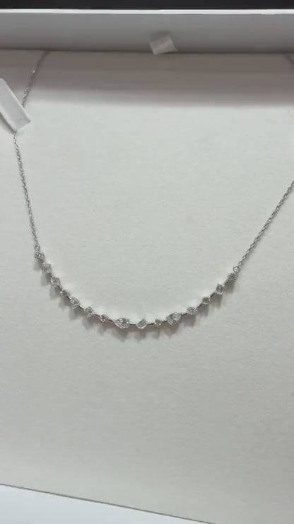 Fancy Shape Diamond Bar Necklace with Lab Grown Diamonds 1.52 carats tw.: Sterling Silver Adjustable 16”, 17”, 18”