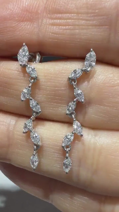 Lab Grown Marquise Diamond Dangle Earrings 1.00 Carat tw. in Sterling Silver