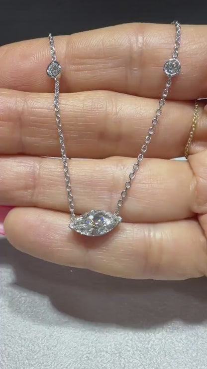 Marquise Lab Grown Diamond Necklace, Sterling Silver, 2.00ct tw, Adjustable Chain