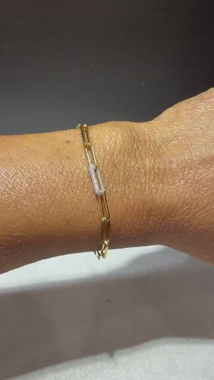 18K over Sterling Silver Diamond 0.15 Carat Paperclip Link Bracelet: 7” Natural Diamonds