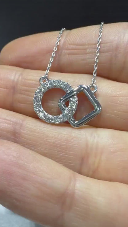 Lab Grown Diamond Geometric Necklace 0.50 Carats tw. Sterling Silver, Adjustable 16”-18”