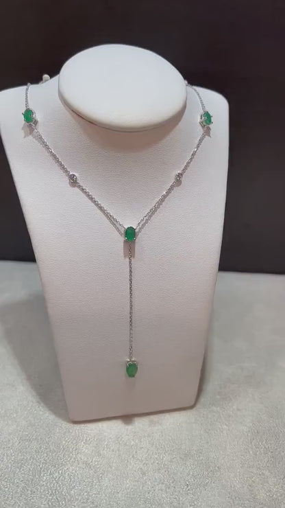 Emerald and Diamond Lariat Necklace / 14K Emerald and Diamond Lariat Necklace / 14K Emerald Necklace / May Birthstone Necklace