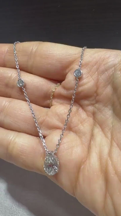 Pear Lab Grown Diamond Necklace, Sterling Silver Chain, 2.20ct tw 16”-18”