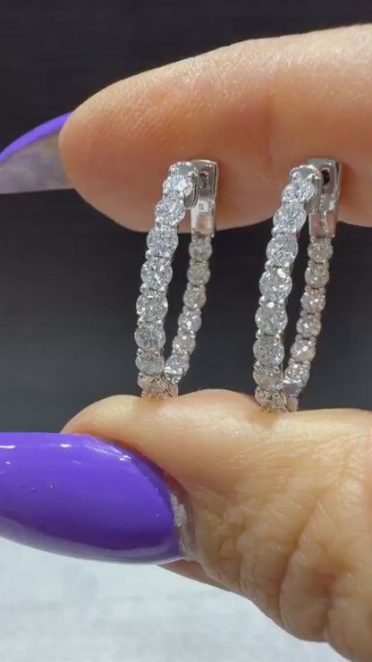 Lab Grown Diamond 2.00 Carat Oval Hoop Earrings, Sterling Silver