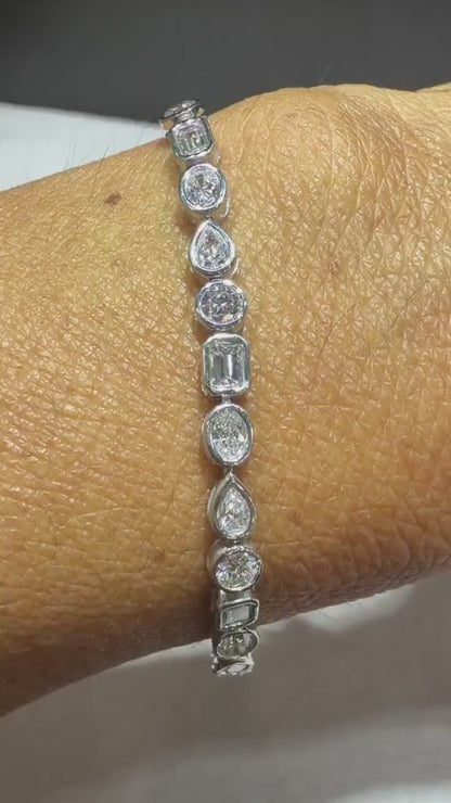 Lab Grown Diamond Fancy Shape Tennis Bracelet 4.80 Carats tw,Sterling Silver, 7”