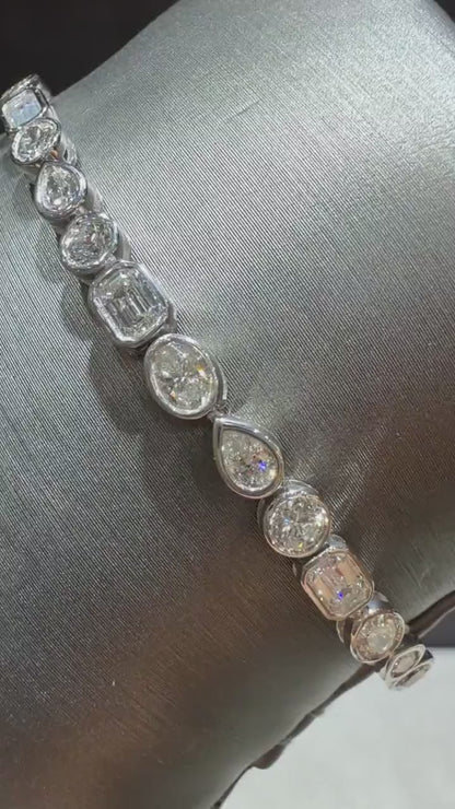 Lab Grown Diamond Fancy Shape Tennis Bracelet 4.80 Carats tw,Sterling Silver, 7”