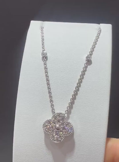 Diamond Clover Necklace 1.11 Carats: Sterling Silver, Lab Grown Diamonds