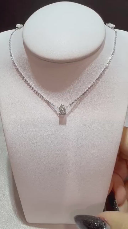14K Pear Shape Diamond Necklace / Pear Diamond Prong Set Necklace / 14K Diamond Solitaire Necklace / Dainty Diamond Necklace