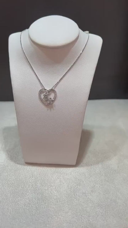 14K White Gold Natural Diamond Flower Heart Necklace - 0.23 Carats