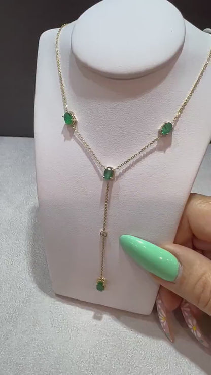 14K Emerald and Diamond Lariat Necklace / Emerald Lariat Necklace / Emerald Necklace / May birthstone Necklace / Emerald Y Necklace