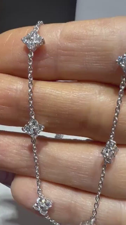 Lab Grown Diamond Station Necklace, Adjustable 18”-20” Sterling Silver, 2.62 Carats Diamonds