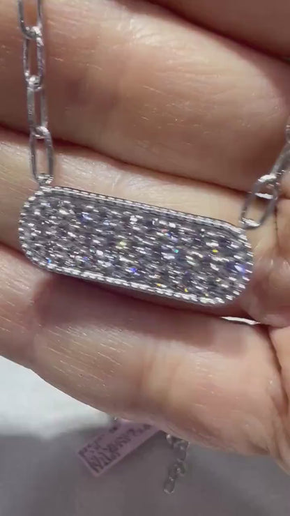 Lab Grown Diamond Bar Necklace: Sterling Silver Pavè Pendant
