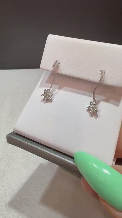14K White Gold Diamond Star Dangle Earrings: Genuine Natural Diamonds