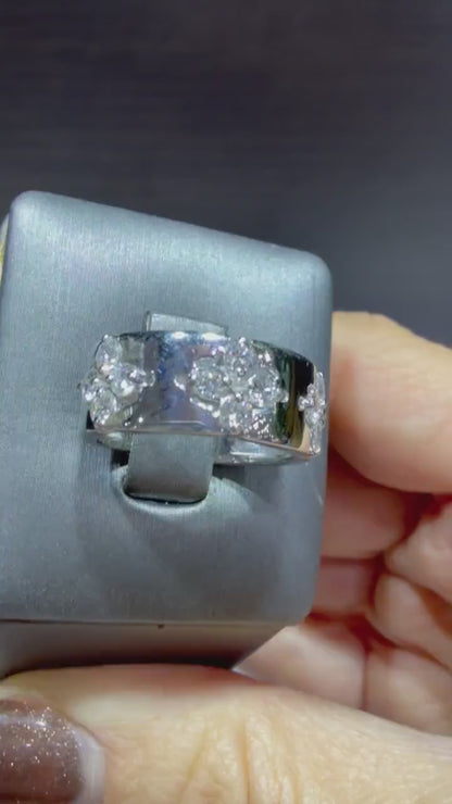 Diamond Flower Station Ring 0.80 Carats: Sterling Silver, Lab Grown Diamonds